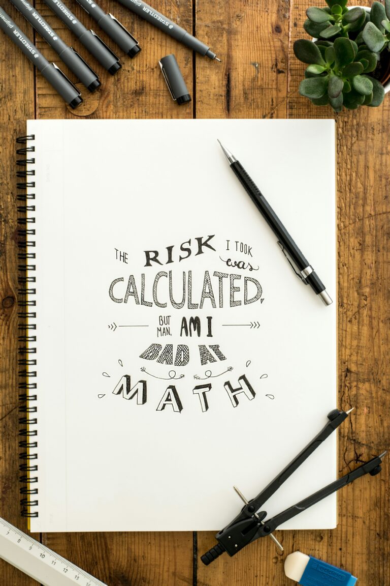Notebook that reads, "The risk I took was calculated, but man, am I bad at math"
